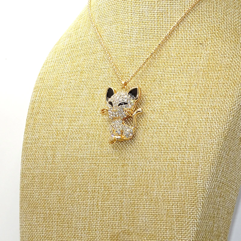 Женское Ожерелье с золотым котенком сплав стразы капля эко краска ожерелье