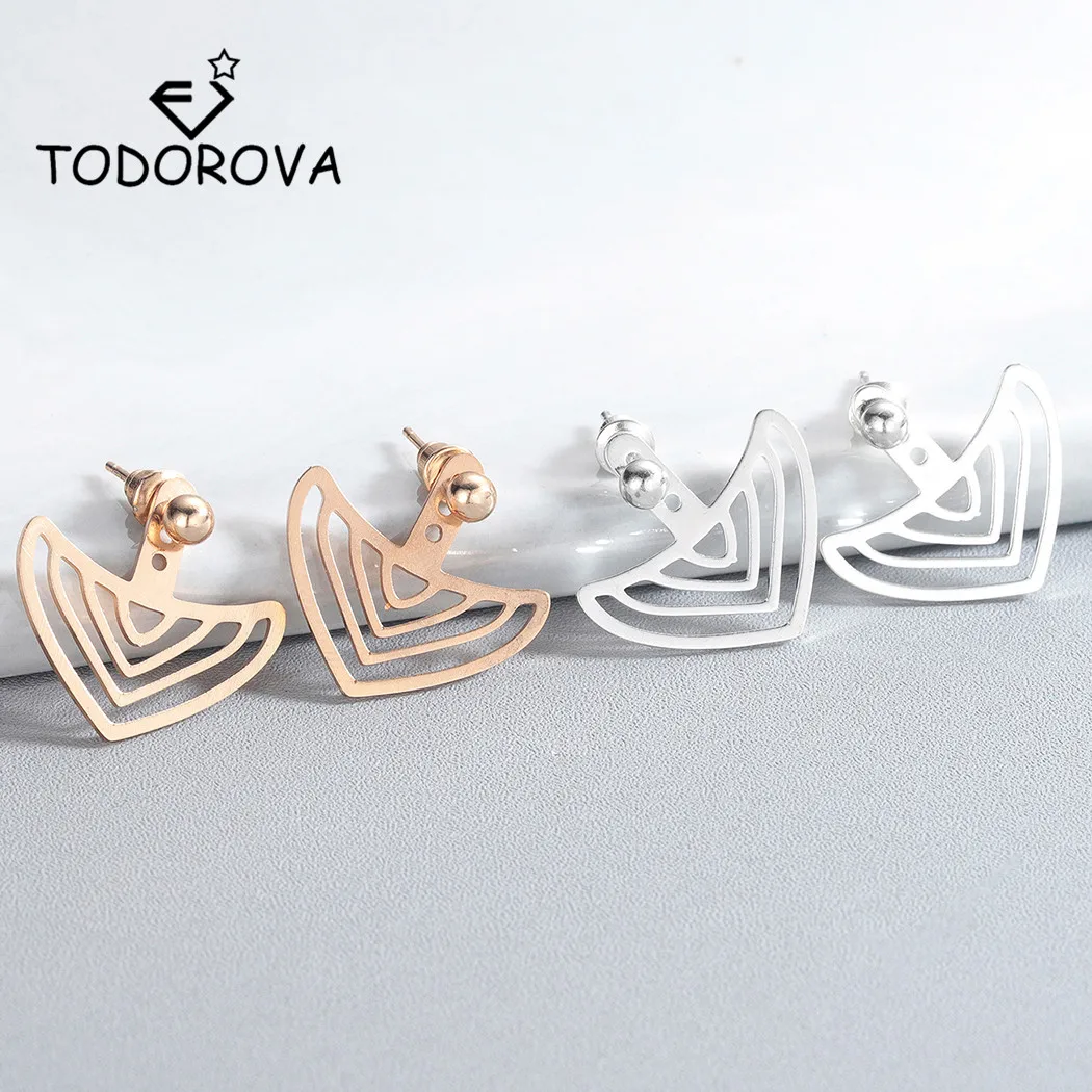 Летние серьги гвоздики Todorova с геометрическим рисунком спереди и сзади