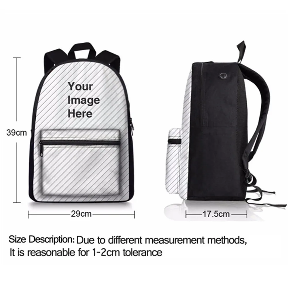 Customized серый холщовый рюкзак с принтом для подростков милая школьная большая