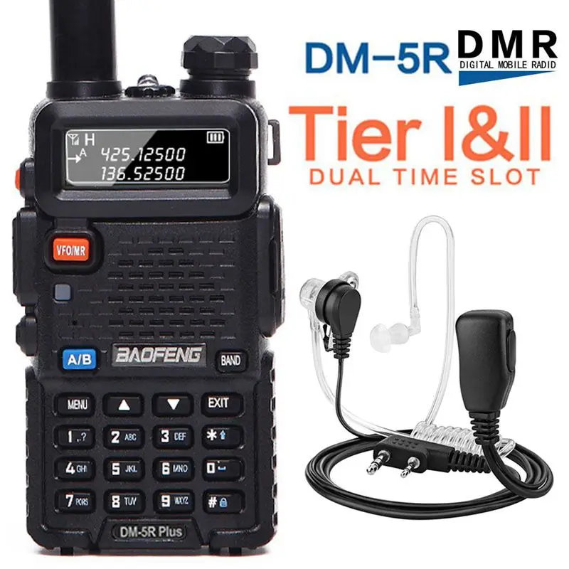 Baofeng DM-5R PLUS DMR Tier 1& 2 портативная рация цифровой и аналоговый режим DMR повторитель функция совместима с Moto - Цвет: add a headset