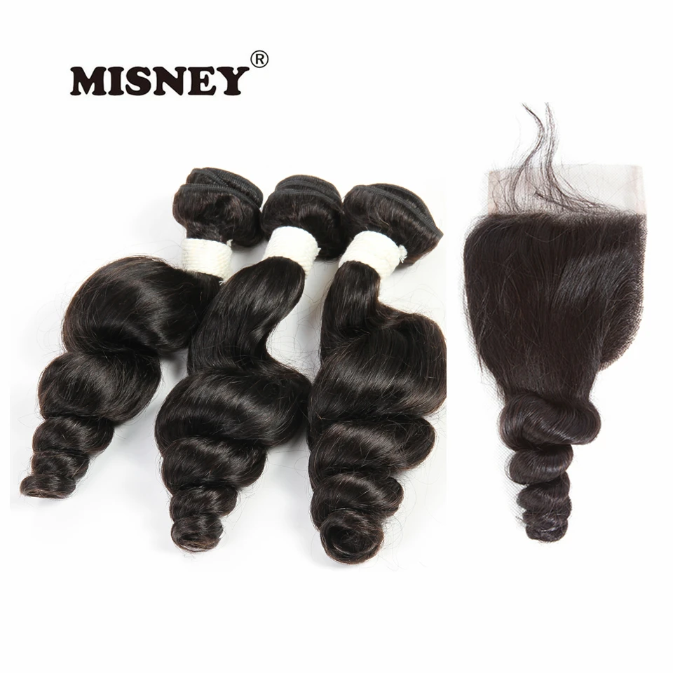 

Brazilian Hair Loose Wave Bundles With 4x4 Lace Closure With Baby Hair Weave Human Hair Extension