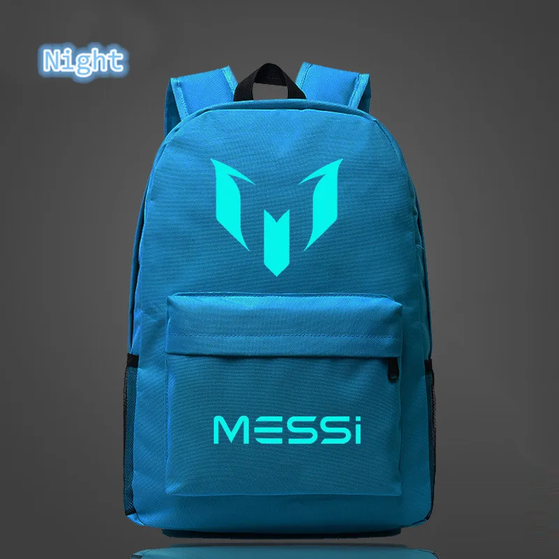 Light blue Школьные Наплечные футбольные сумки Месси рюкзак с принтом логотипа светящиеся рюкзаки для детей детские дорожные рюкзаки - Цвет: Light blue