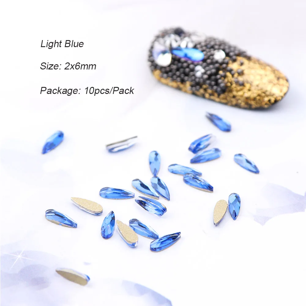 Light Blue 10 шт водные Стразы в виде капли кристаллы для ногтей мини-алмаз розовый фиолетовый золотой с плоской задней частью стразы для дизайна ногтей украшения BE905 - Цвет: Light Blue