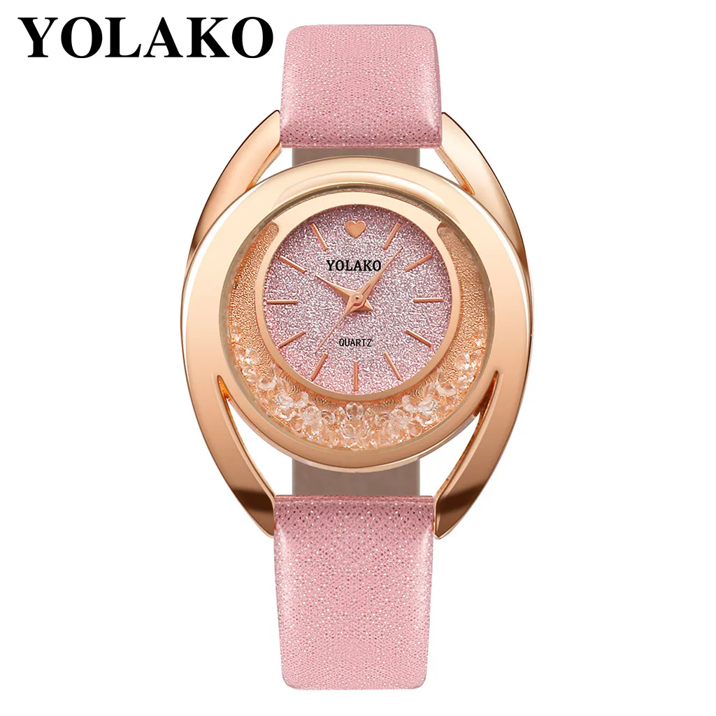 Pink YOLAKO часы женские кожаные женские часы-браслет часы со стразами женские винтажные модные наручные часы Relogio Feminino XB40 - Цвет: Pink