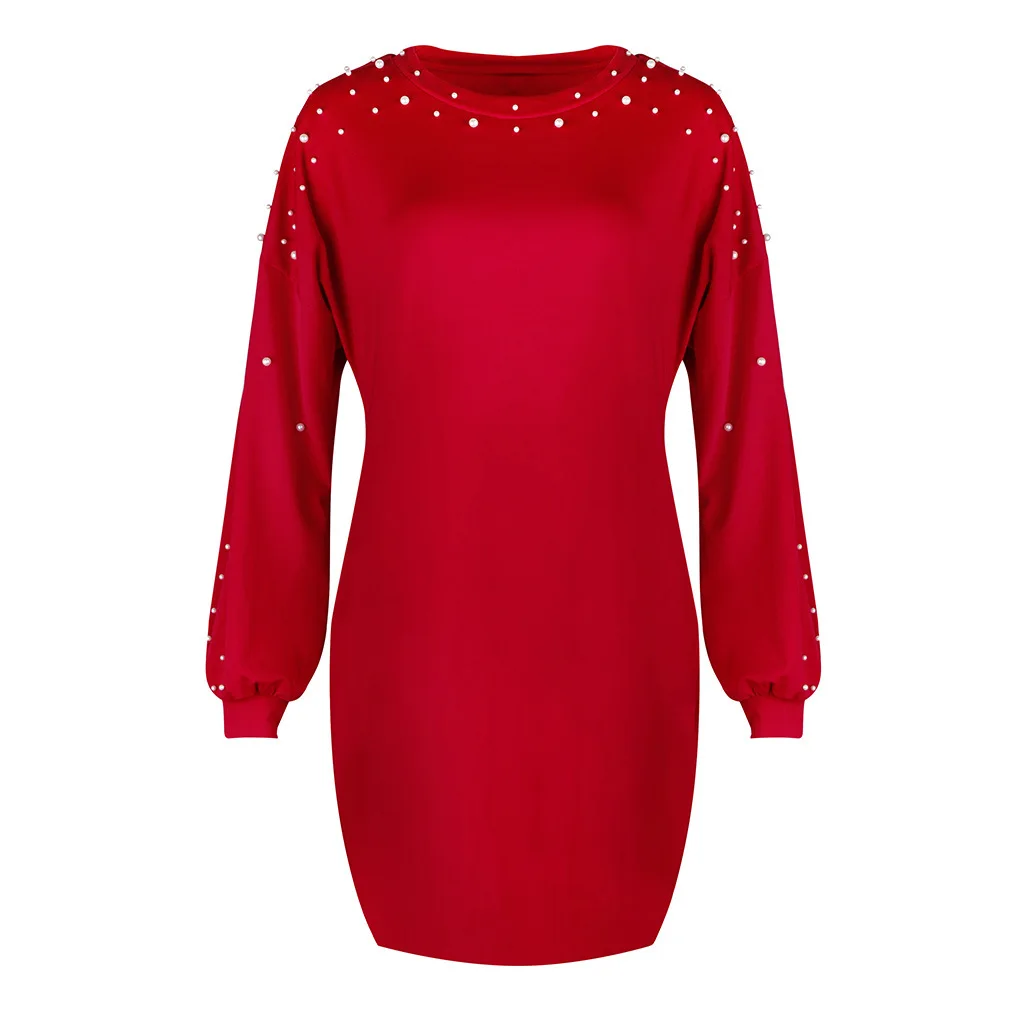 

New Women Pearl Beading Bandage Bodycon Casual Long Sleeve Cocktai Beading Midi Dress