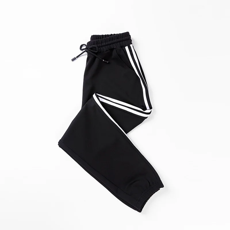

Bundle foot Striped Sweat Pants Women Black Casual Fashion Harem Pants Elastic High Waist Sweatpants Femme Fitness Dainty Gifts