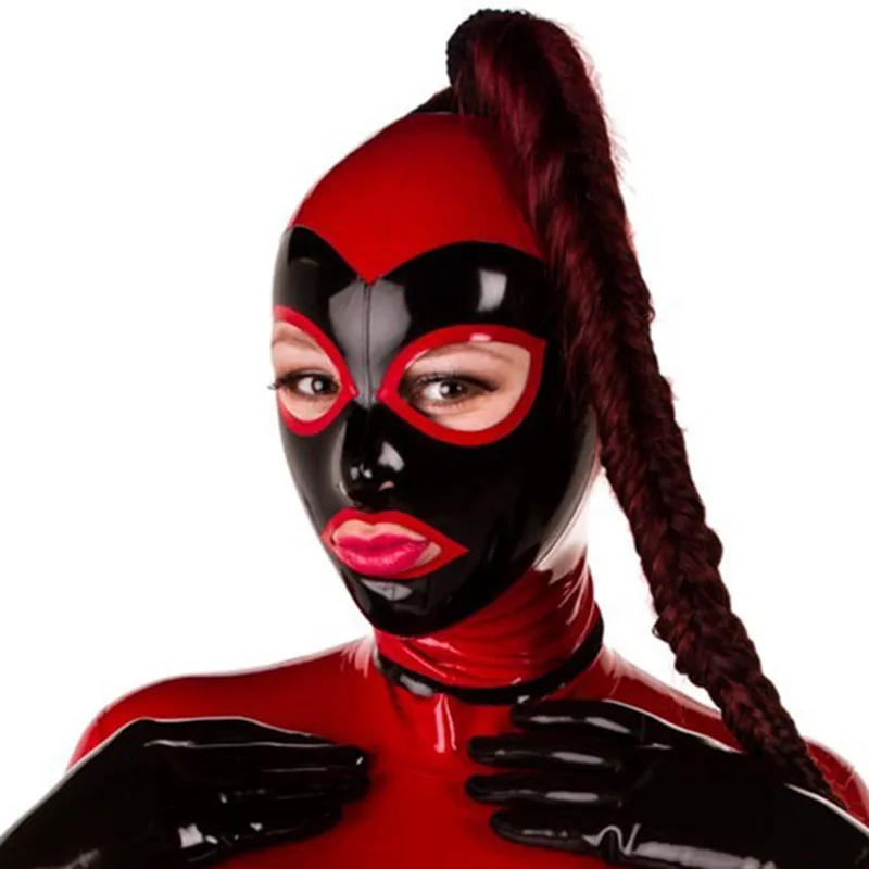 100% резиновая маска для косплея из латекса Красивая Уникальная красная и черная