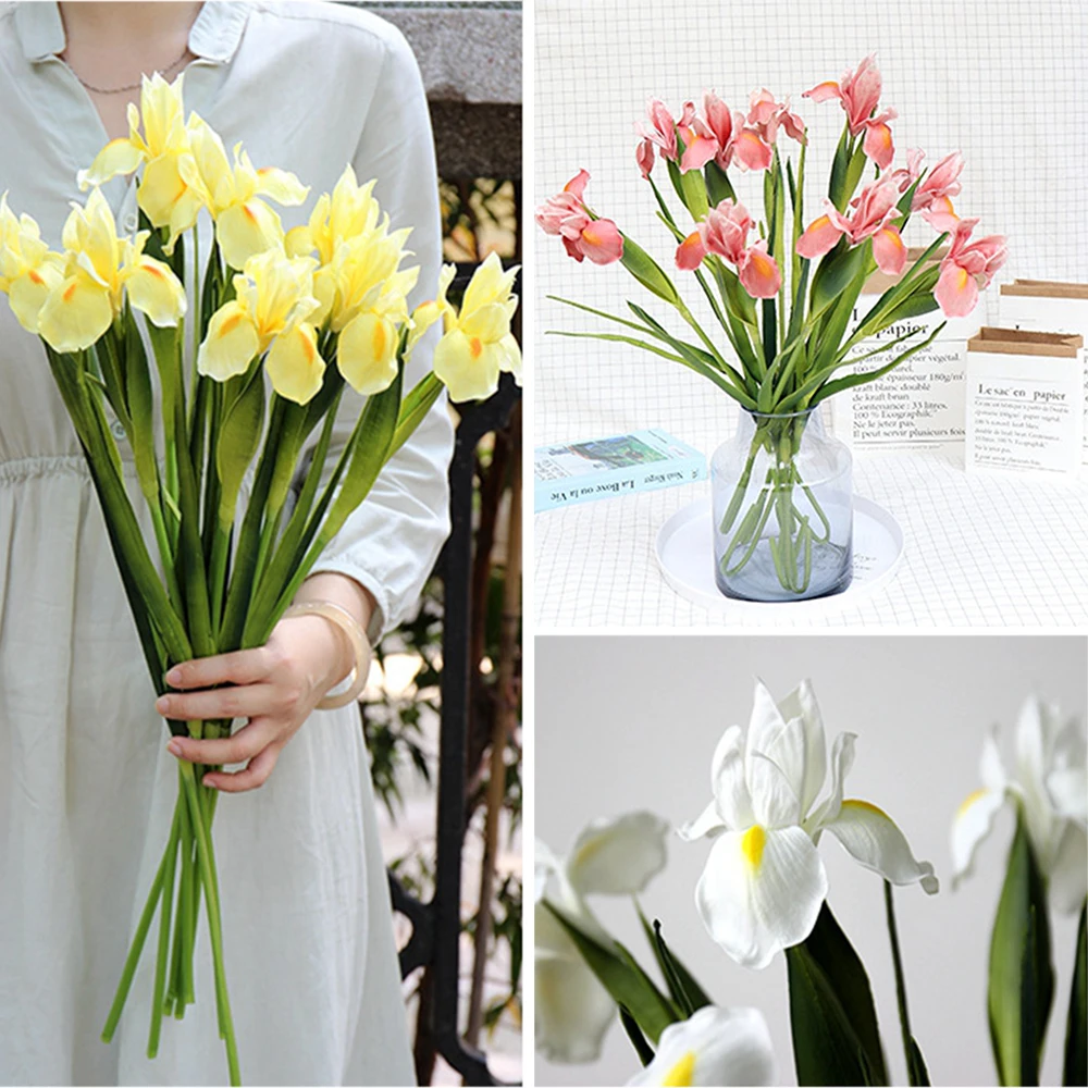 

2Pcs Iris Artificial Fake Silk Flowers Branch Bouquet Plant Real Touch Vase Wedding Favors Dinner Home Table Decoration