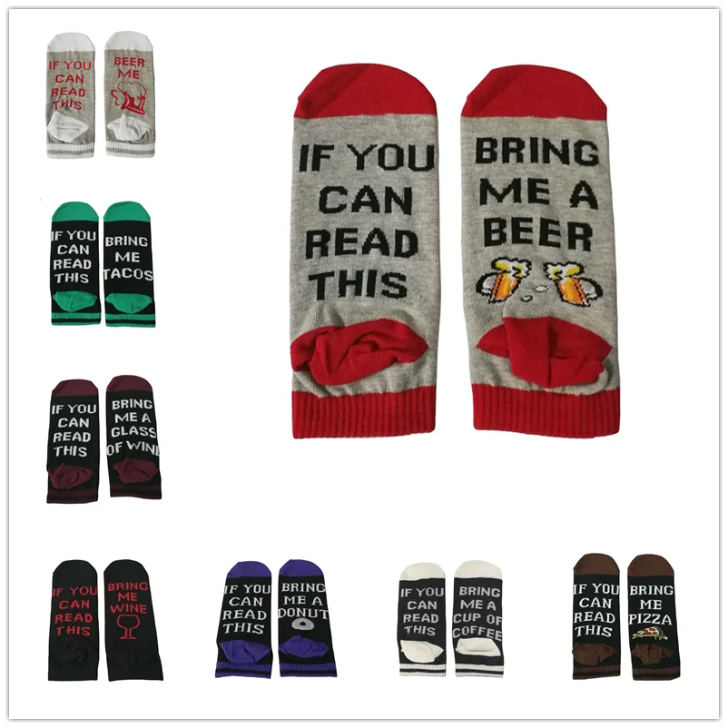 Летние носки хлопковые с забавным, если вы можете почитать это bring me a Pizza Beer Wine Donut coffee Humor Words женские и мужские короткие носки