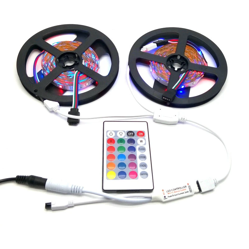 Набор светодиодных лент 10 м SMD 3528 RGB с 24 клавишным ИК контроллером 12В 3A адаптером