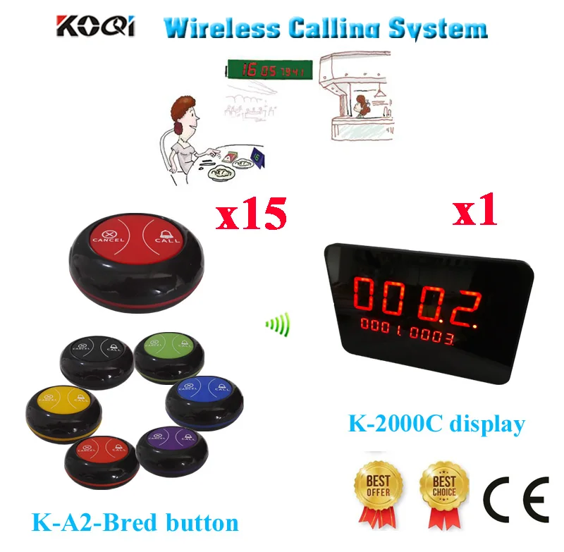 Wireless Call Bell System Ycall Brand Hot Sell Wireless Service Waiter Remote Call Bell For Restaurant(1 display+15 call button)