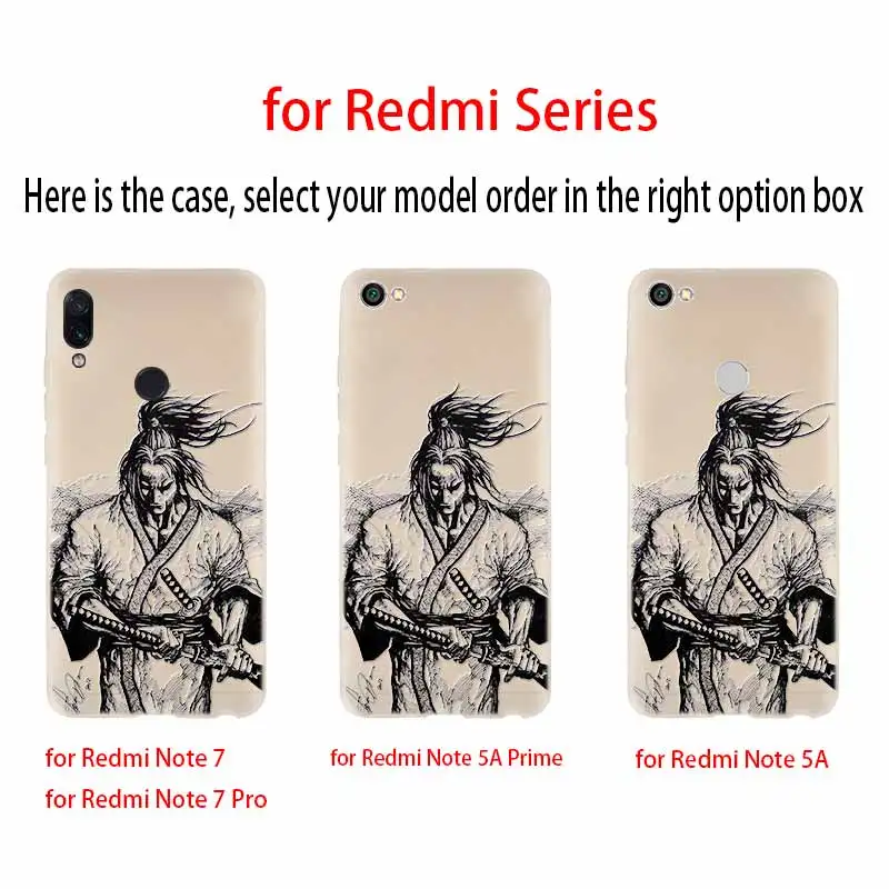 Японский самурайский Модный мягкий чехол из ТПУ для Xiaomi Redmi Note 10 9 8 7 6 5 Pro Max 10S 9S 9T 8T