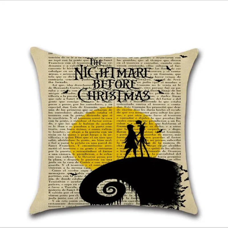 

WINLIFE Halloween Series and Newspaper Print Pillow Case 45*45 Linen Pillow Covers Square for Bedroom