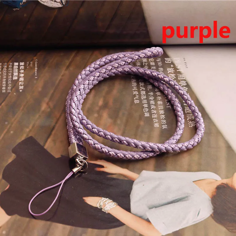Purple Длинный тканый кожаный шнурок для камеры, висящий на шее ремешок для мобильного телефона, шнур яркого цвета, сертифицированный шнурок - Цвет: Purple