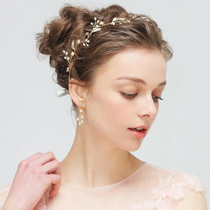 Bridal Pearl Hairband Earring Jewelry 2 pcs Romantic Elegent Handmade Wedding Banquet Ladies Hair Accessories Headdress | Украшения и