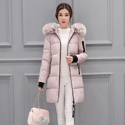 pink Новая модная женская зимняя куртка с меховым воротником, теплое Женское зимнее пальто с капюшоном, длинная парка, верхняя одежда, Camperas размера плюс - Цвет: pink