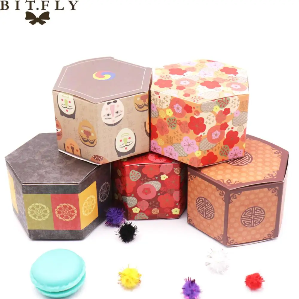 Креативная бумажная Шестигранная коробка для конфет с лентой ярлык надписью Thank