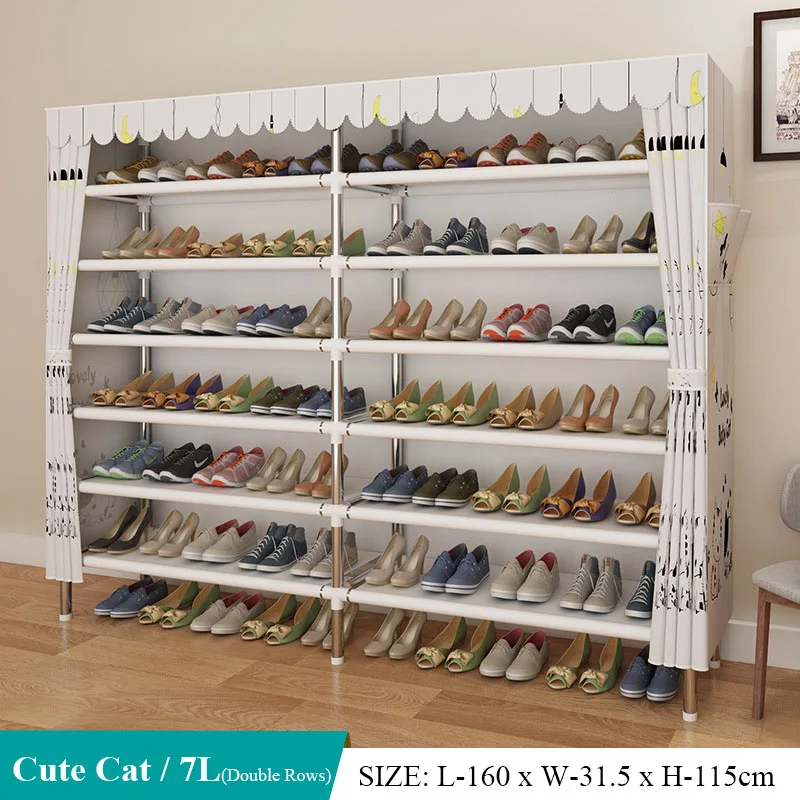 Cute Cat 14L Многослойная Простая Стойка для обуви, ткань Оксфорд, Болдинг, рама из нержавеющей стали, шкаф для хранения обуви, экономия пространства, органайзер для обуви, шкаф - Цвет: Cute Cat 14L