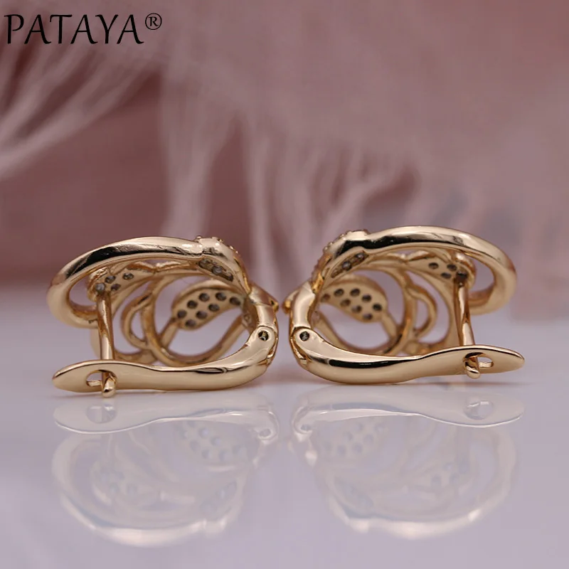 PATAYA, новинка, микро воск, инкрустация, Роскошные серьги-капли, 585, розовое золото, натуральный циркон, хорошее модное ювелирное изделие, женские классические полые серьги