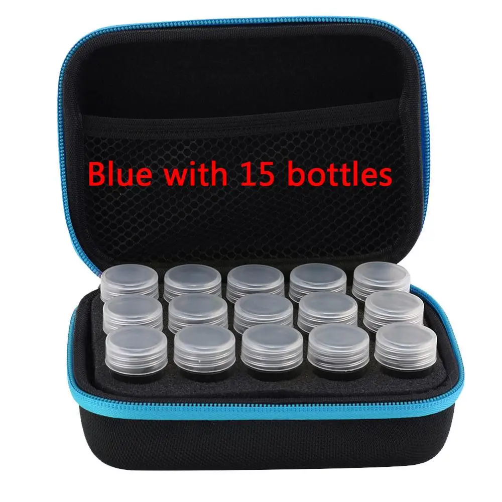 Blue w 15 bottles 15/30/60 флакон со стразами картина ящик для хранения с вышивкой алмазов картина контейнер для хранения ювелирных изделий, сумка для переноски, чехол держатель ручная сумка на молнии - Цвет: Blue w 15 bottles