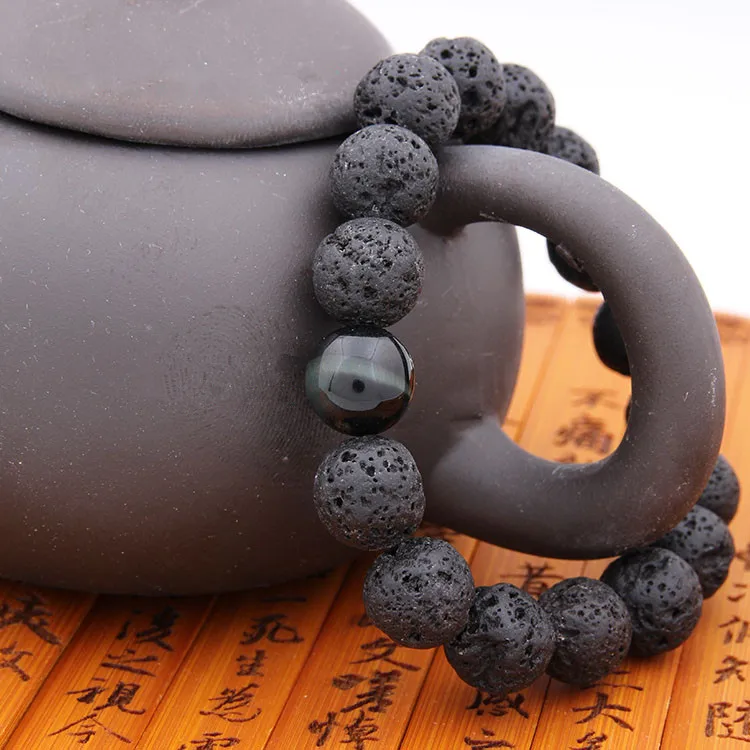 Прямая доставка 12 мм браслеты из бисера натуральный вулканический камень