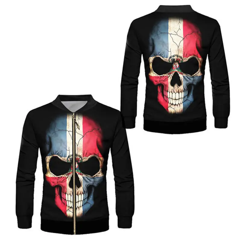 france flag skull Хипстерские роскошные цветочные мужские бейсбольные куртки на молнии унисекс уличные хип хоп рэппер Спортивная ветровка бомбер пальто на заказ S-6XL - Цвет: france flag skull