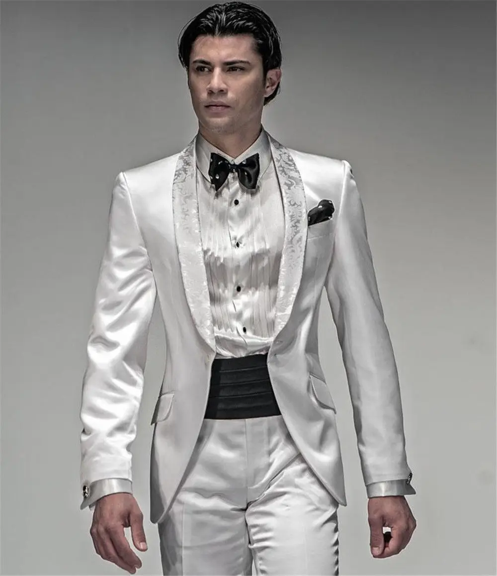 

White shawl Lapel 2 Piece Suits Men's Wedding Suits Prom Groomsman Tuxedo Suits Business Prom Custom Made Bespoke Suits A061