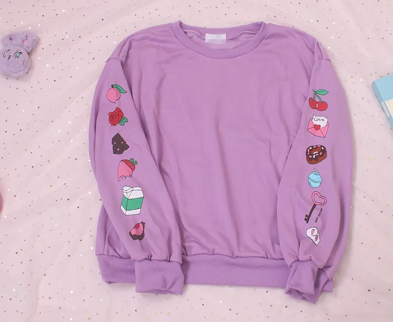 Милые свободные свитшоты с мультяшным рисунком для Kawaii пуловер длинными