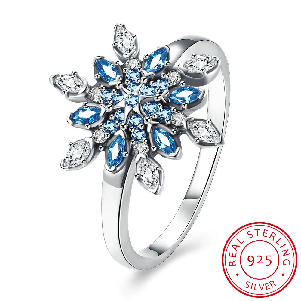 

UFOORO 2017 New antique engagement ring luxury snowflake Finger Rings with Blue cz Bijoux for women and ladies anel gift
