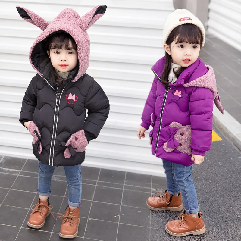 

Girls 2-6 Years Long Sleeve Hooded Fashion Lovely Rabbit Ear Coats Cartoon Thick Warm Cottoned Winter Outdoor Jackets