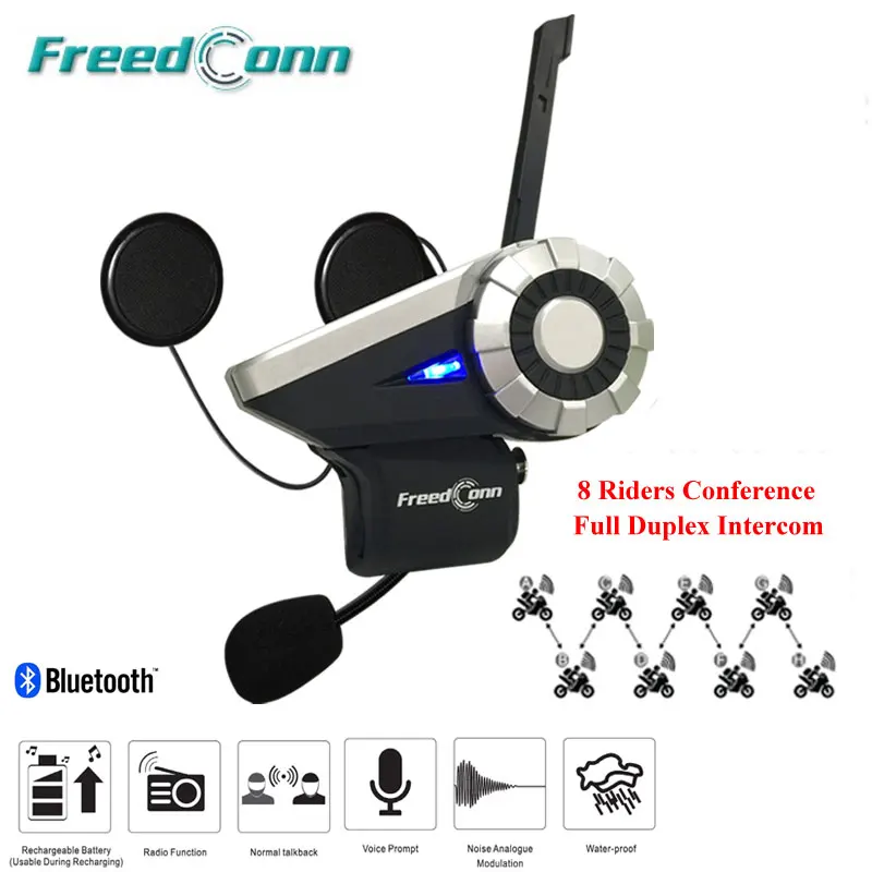 Полный дуплексный домофон T Rex для мотоцикла 1500 м 8 всадников Bluetooth шлема гарнитура