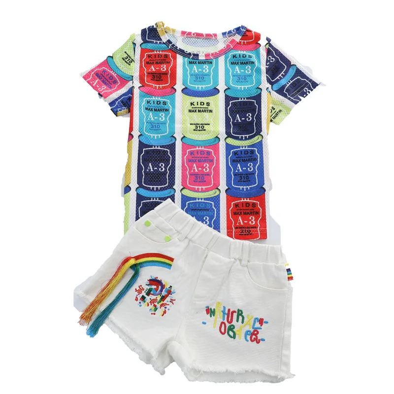 

Liakhouskaya 2019 New Style Children Teenage Girl Clothes Summer Clothes Short Sleeve T-Shirt + Shorts Suit 2Pcs Clothes Suits
