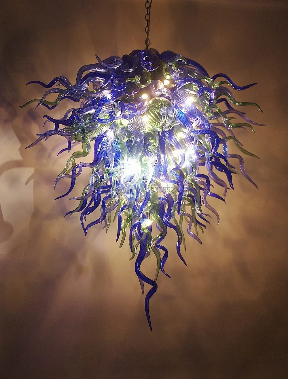 

High Quality Pure Blue Hand Blown Glass Chandelier On The Ceiling