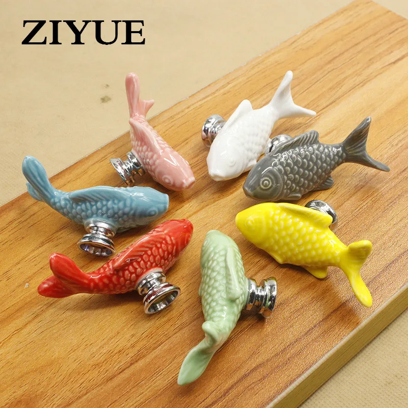 2 шт./лот винтажная керамическая дверная ручка в виде рыбы шкаф для детской