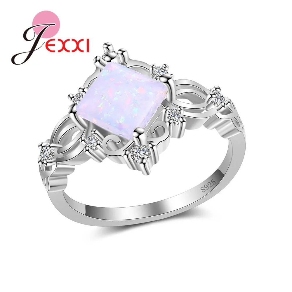 

New Arrival 925 Sterling Silver Accessories With Square Opal Stone Beautiful Women Jewelry Rings Hot Sell Party Gift