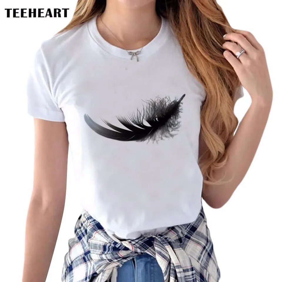 Красивый черный перья Печать Рубашки для мальчиков женщина любимая Дизайн Топы