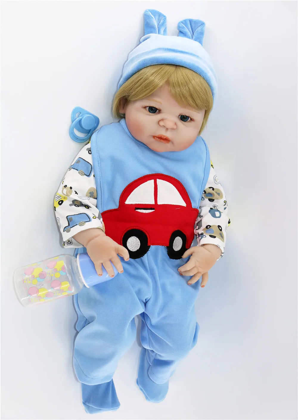 NPK 57cm Full Silicone Body Reborn Baby Doll Realistic Bebes reborn boy In Cute Blue Car Clothes Girls Toys Brinquedos | Игрушки и хобби