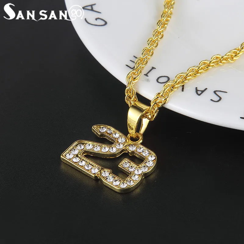 

New Arrival Crystal Hip Hop Basketball Legend Number 23 Necklaces & Pandents Bling Gold Cuban Chain Necklace Jewelry For Man