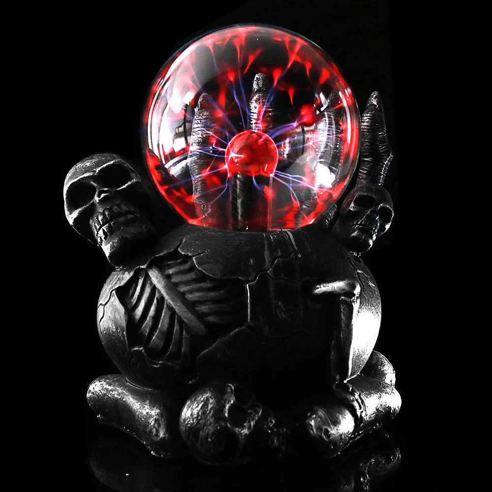 Gothic Black Claw Holding Skull Plasma Ball Figruine Statue Interactive Touch Responsive Desktop Decor Tesla Coil Lightning | Дом и сад