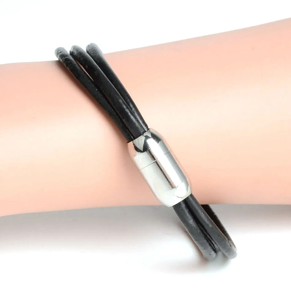 Модный мужской браслет из нержавеющей стали 215 мм браслеты натуральной кожи