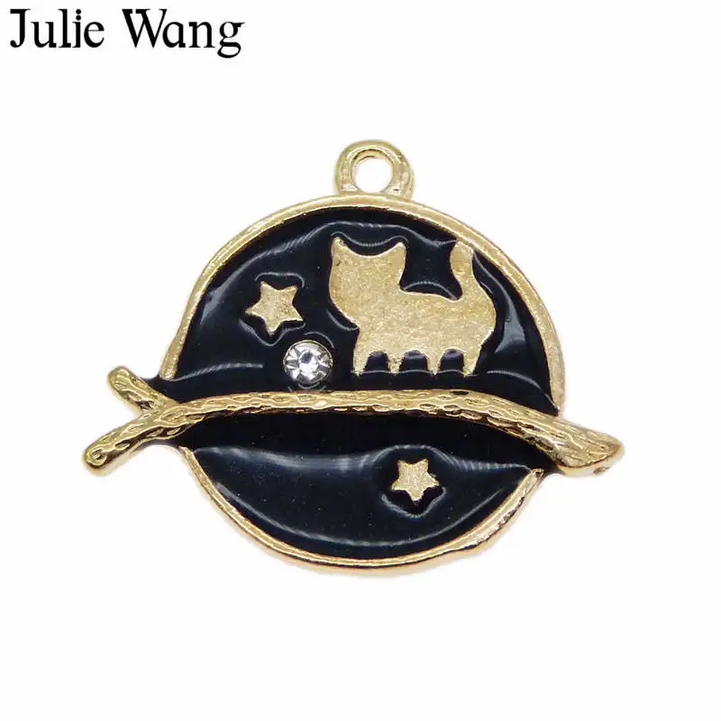Julie Wang 4 шт. эмалированная ветка в форме котенка золотого цвета для ожерелье с