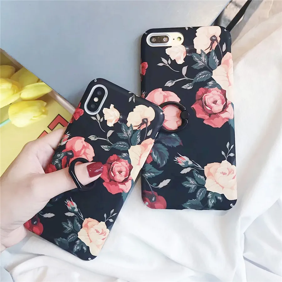 Чехол для телефона в стиле ретро с цветочным рисунком и кольцом-держателем samsung