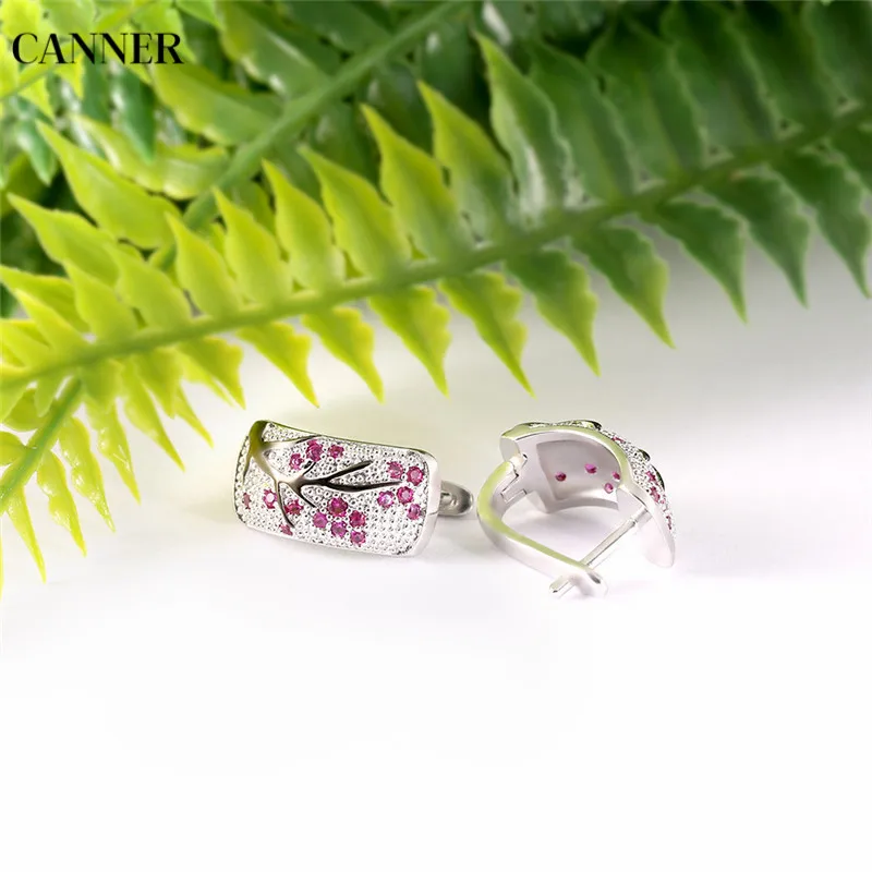 Женские серебряные серьги Canner Tree сережки зеленого и красного цветов с кубическим