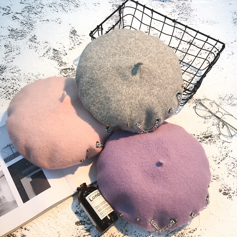 Женские цепочки берет шляпа 2018 Весна Новые горячие модные женские британский