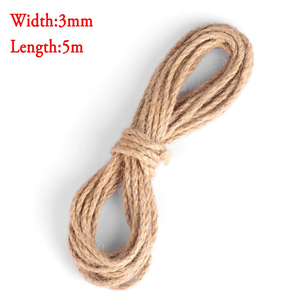 Width 3mm Length 5M 3/5 м джутовые веревки шпагат натуральный пеньковый шнур шпагат нить для скандинавского домашнего декора кошка домашнее животное Когтеточка игрушки ремесла вечерние украшения для упаковки - Цвет: Width 3mm Length 5M