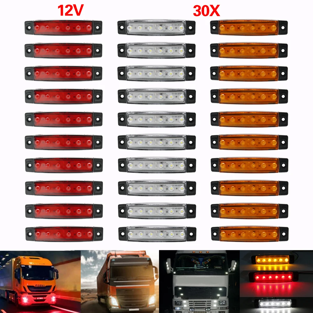 10pcs 6 LED Car Bus Truck Light DC 12V Power Supply Stop Rear Tail Brake Reverse Trailer Side Marker Lndicators | Автомобили и