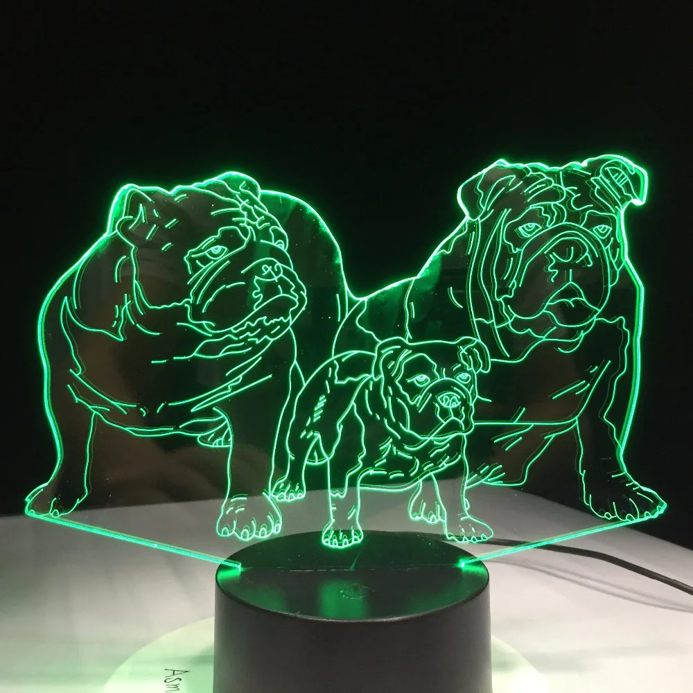 Мопса Семья 3D со светящимися вставками настольная лампа Новинка 7 цветов