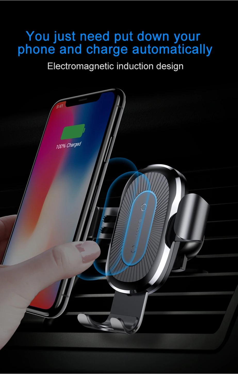 Baseus 10 W QI автомобильное беспроводное зарядное устройство для iPhone X 8 samsung Galaxy S9 автомобильный держа