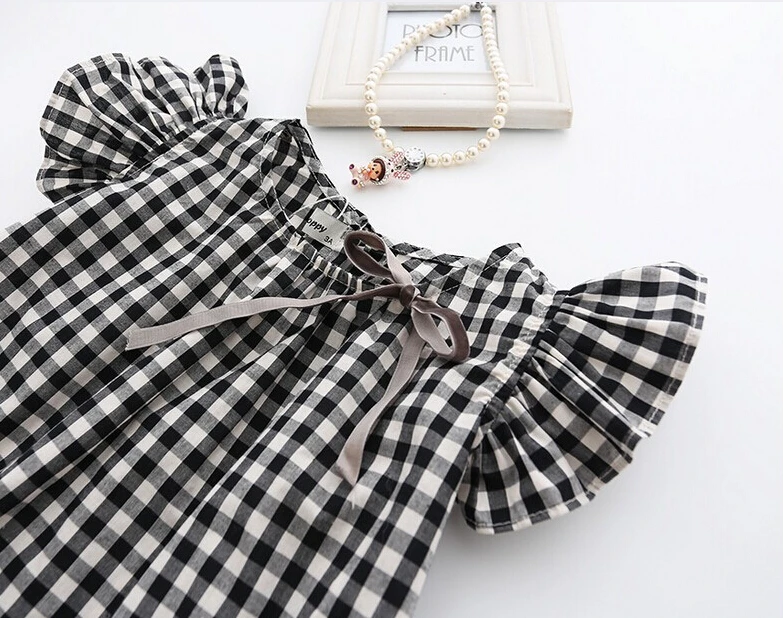 Hurave Summer Style New Fashion Black White Plaid Girl Dresses Puff Sleeve Baby Kids Clothing Casual Dress Vestidos | Детская одежда и