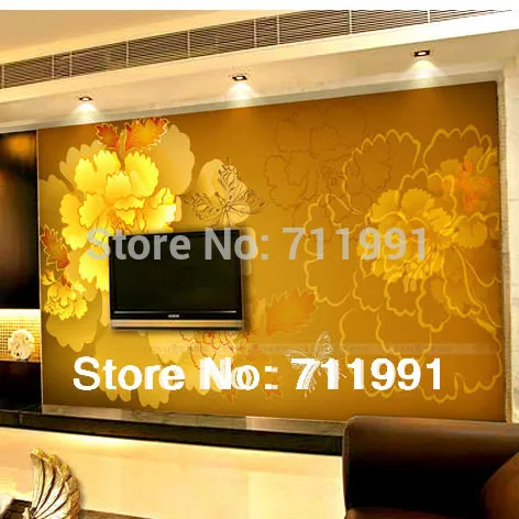 Бесплатная доставка модные большие Настенные обои с золотым пионом фоновые для